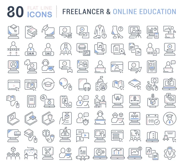 Conjunto Iconos Línea Vectorial Freelancer Educación Online Para Conceptos Modernos — Archivo Imágenes Vectoriales