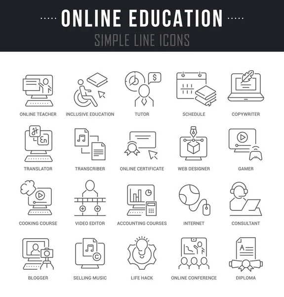 Conjunto Iconos Lineales Educación Línea Con Nombres Aprendizaje Freelance Mixto — Archivo Imágenes Vectoriales