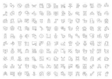 Modern kavramları, web ve uygulamalar için teknoloji vektör hat simgeler kümesi. 