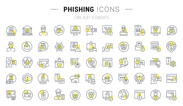 Набор Векторных Иконок Знаков Желтыми Квадратами Фишинга Отличных Концепций Коллекция — стоковый вектор