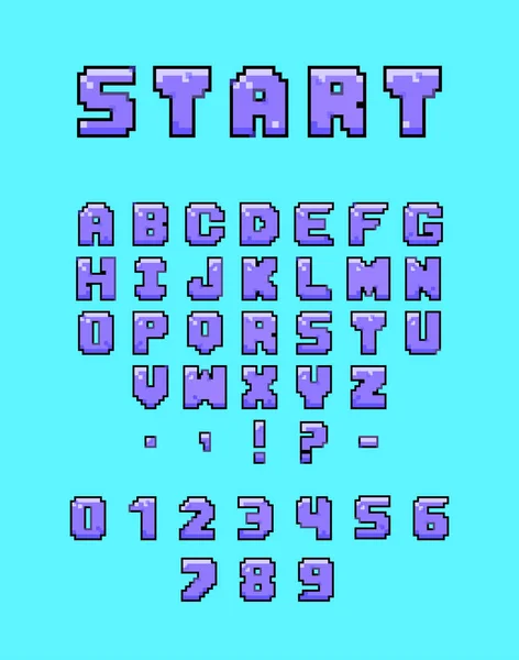 Pixel Art Alphabet Mit Der Inschrift Start Buchstaben Zahlen Und — Stockvektor