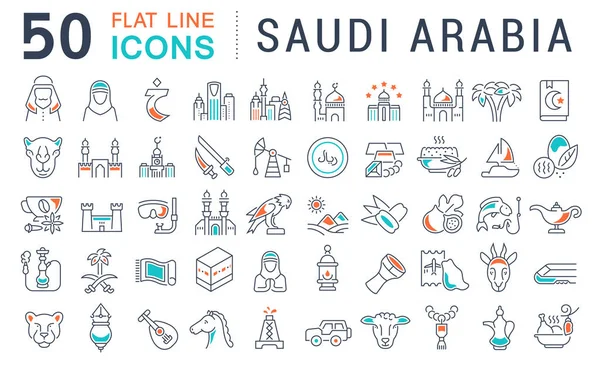 Conjunto Iconos Línea Vectorial Arabia Saudita Para Conceptos Modernos Web — Vector de stock