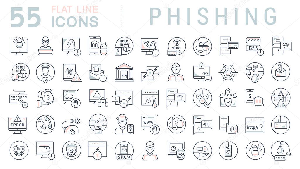 Set of vector line icons of phishing for modern concepts, web and apps.