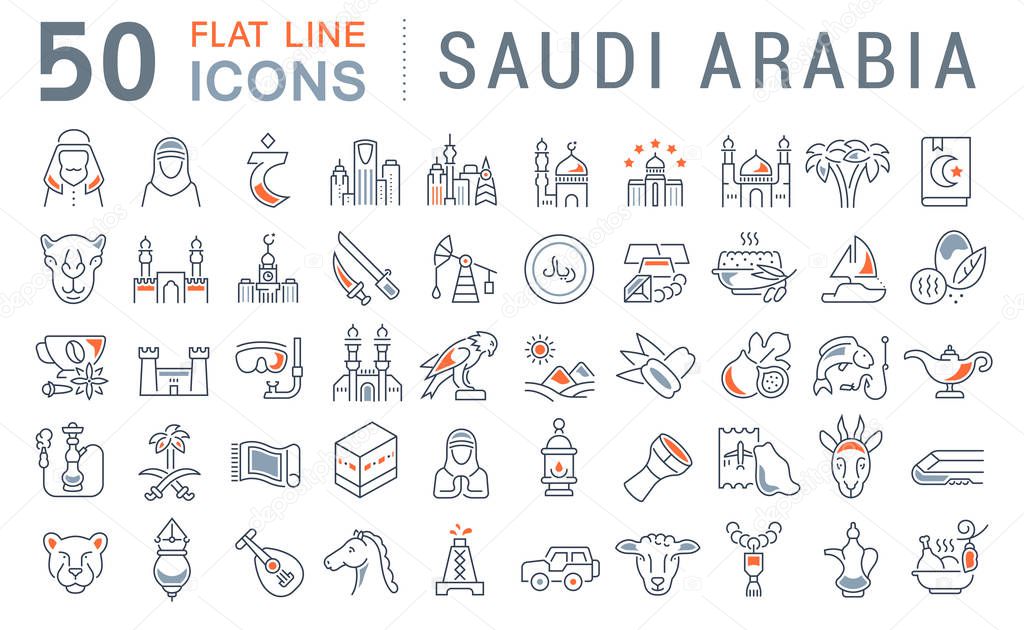 Set of vector line icons of Saudi Arabia for modern concepts, web and apps.