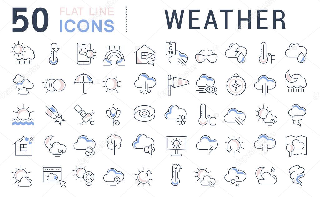 Set of vector line icons of weather for modern concepts, web and apps.