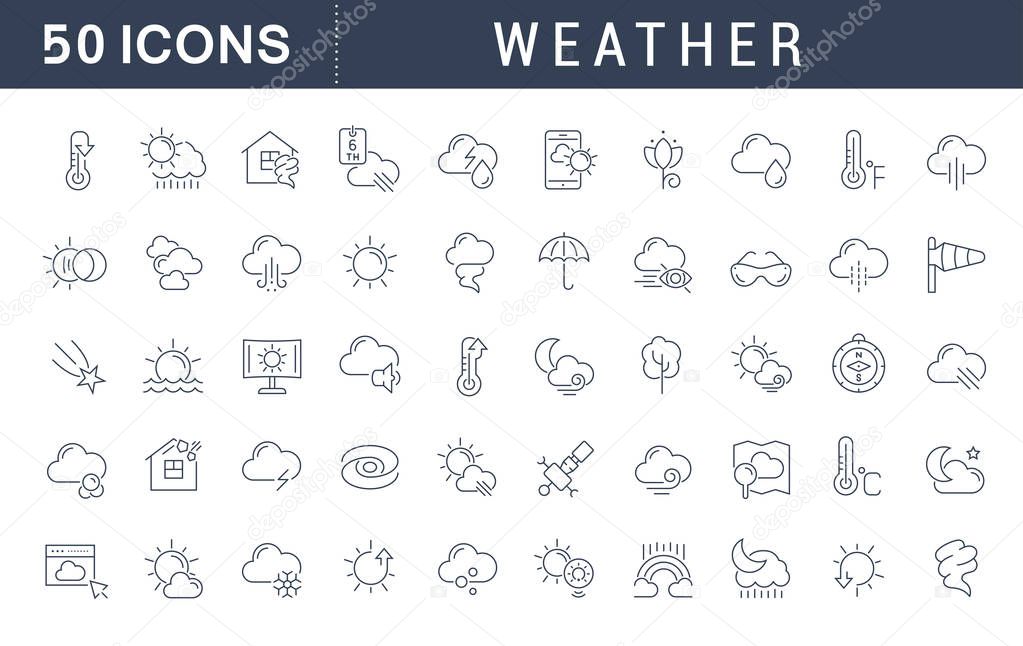 Set of vector line icons of weather for modern concepts, web and apps.