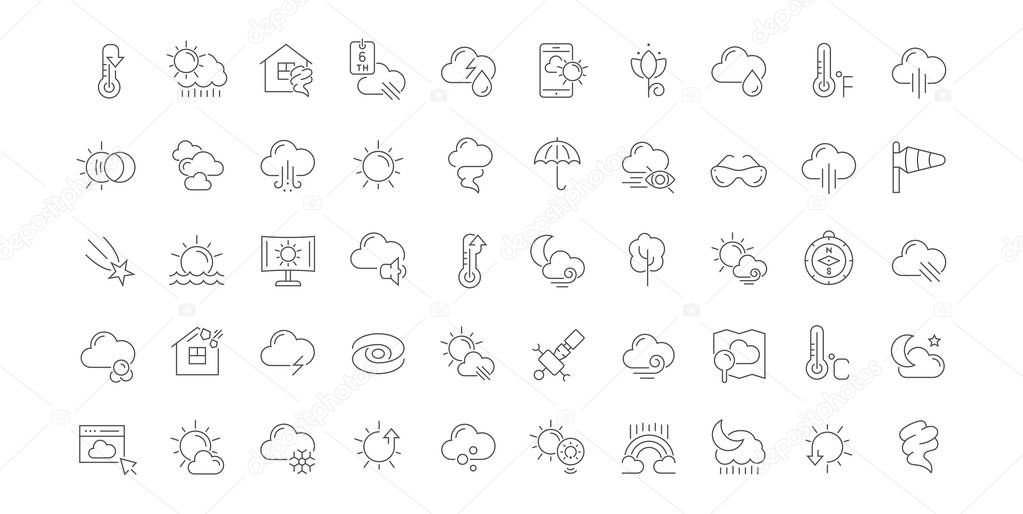 Set of vector line icons of weather for modern concepts, web and apps.