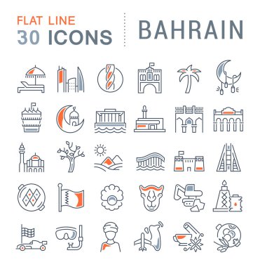 Bahreyn vektör çizgi simgeleri ayarlayın.