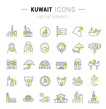 Set Vector Line Icons of Kuwait. clipart