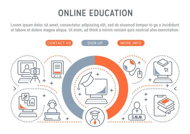 Vektör Illustration online eğitim doğrusal simgeler ile.