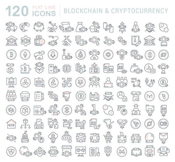 Establecer iconos de línea vectorial de blockchain y criptomoneda . — Archivo Imágenes Vectoriales