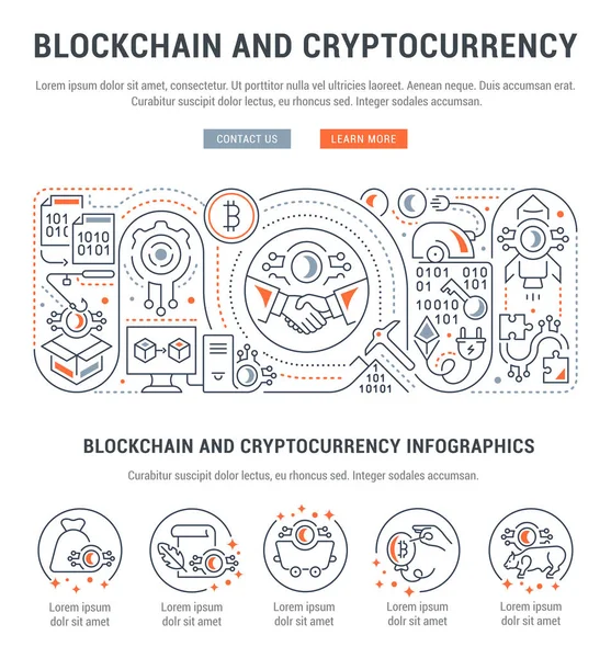 Lineaire banner van Blockchain en Cryptocurrency. — Stockvector