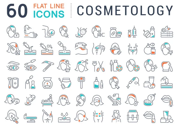 Set icone della linea vettoriale di cosmetologia . — Vettoriale Stock