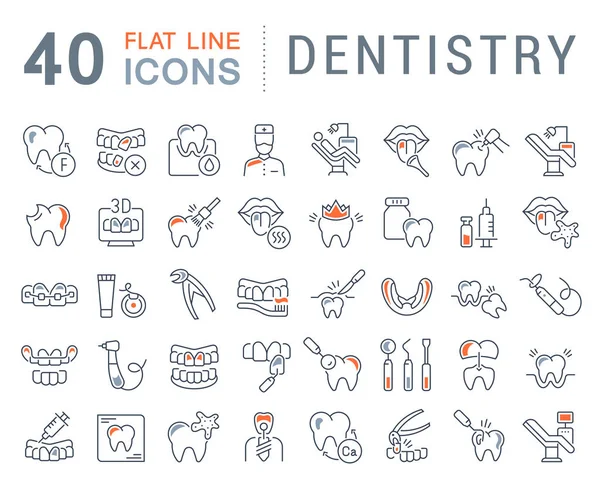 Set Vector Line Iconos de Odontología . — Vector de stock