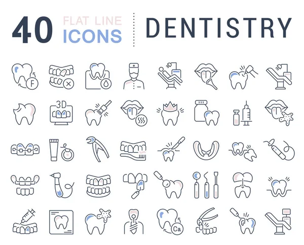 Stel vector lijn iconen van de tandheelkunde. — Stockvector