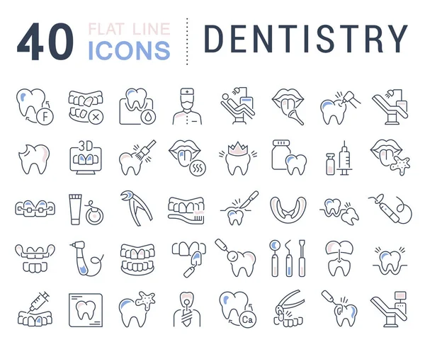 Set Vector Line Iconos de Odontología . — Vector de stock