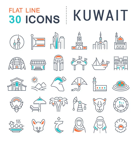 Ορίστε τα εικονίδια διανυσματικών γραμμών του Κουβέιτ. — Διανυσματικό Αρχείο