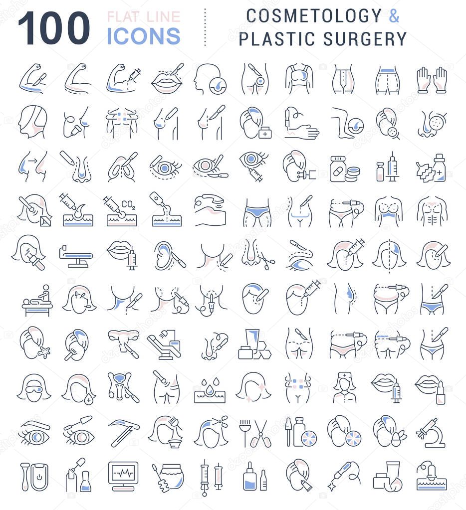 Set of vector line icons of cosmetology and plastic surgery for modern concepts, web and apps.