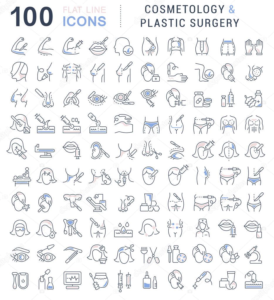 Set Vector Line Icons of Cosmetology and Plastic Surgery.