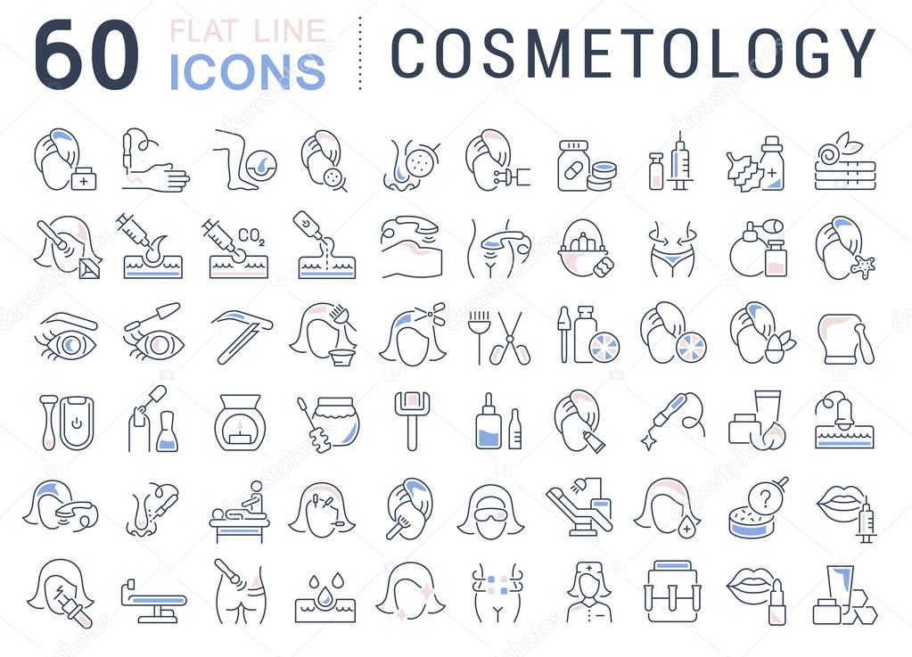 Set of vector line icons of cosmetology for modern concepts, web and apps.