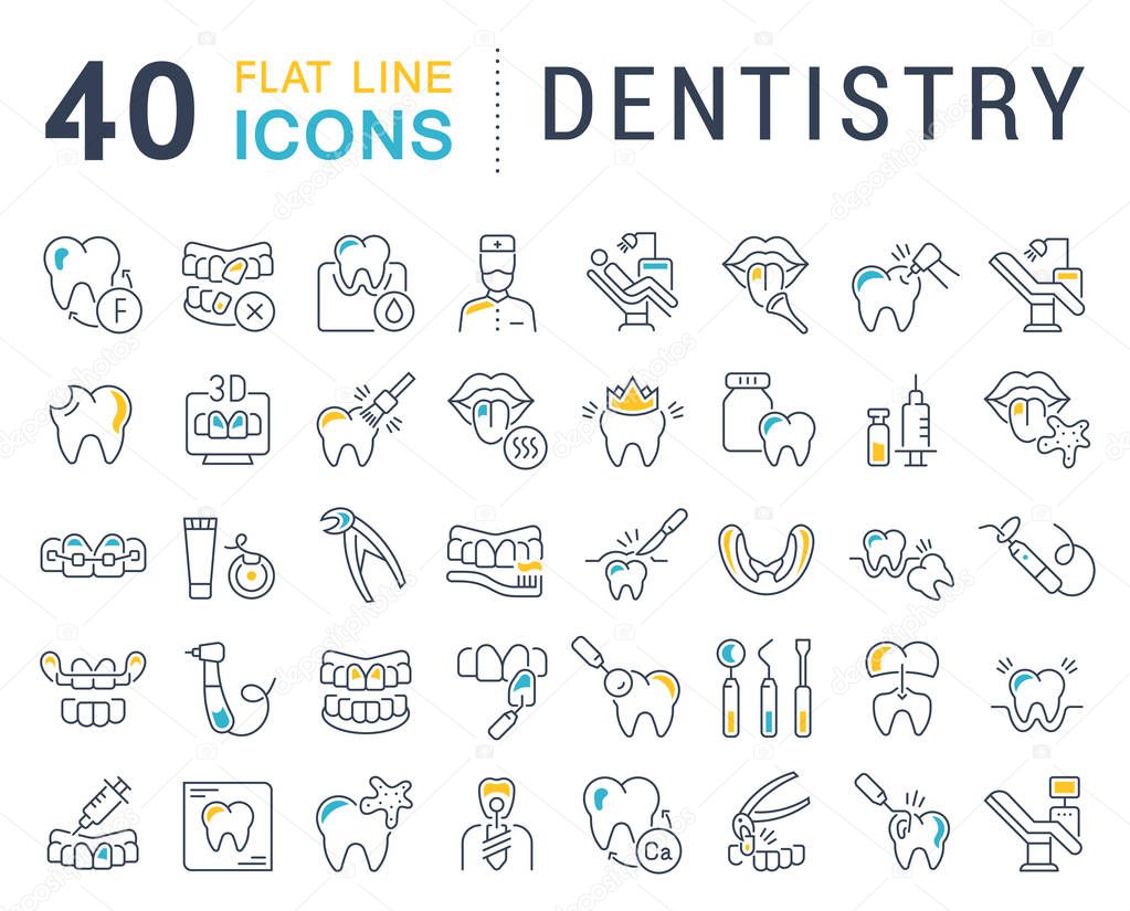 Set of vector line icons of dentistry for modern concepts, web and apps.