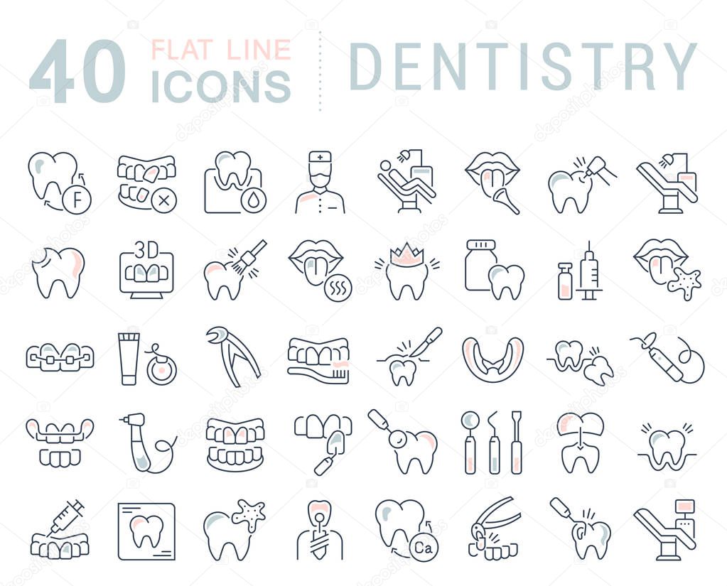 Set of vector line icons of dentistry for modern concepts, web and apps.