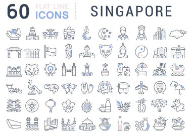Singapur vektör çizgi simgeleri ayarlayın.