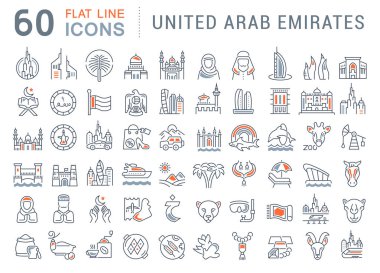 Birleşik Arap Emirlikleri, vektör hat Icons set.