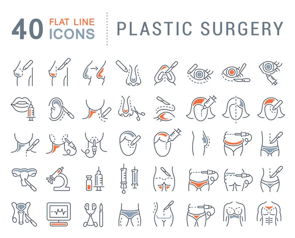 Serie icone della linea vettoriale di chirurgia plastica . — Vettoriale Stock