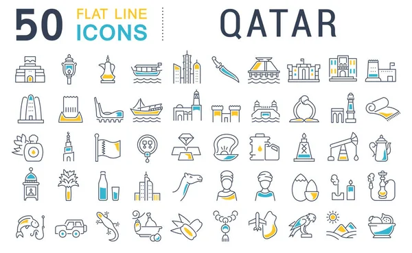 Set de iconos de línea vectorial de Qatar . — Vector de stock