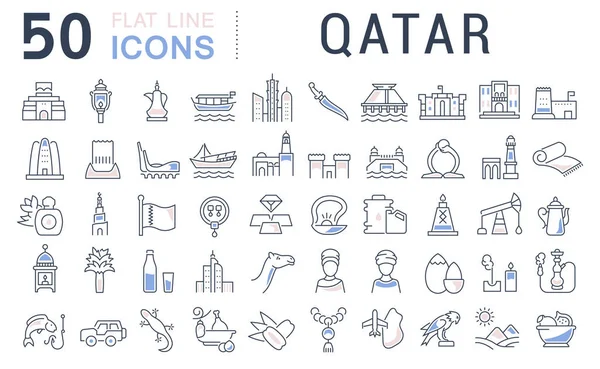 Set de iconos de línea vectorial de Qatar . — Vector de stock