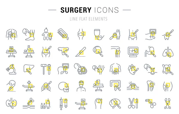 Définir les icônes de la ligne vectorielle de chirurgie . — Image vectorielle