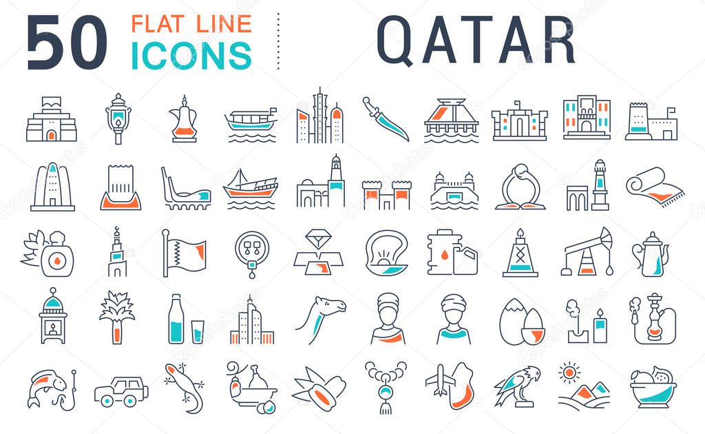 Set Vector Line Icons of Qatar.
