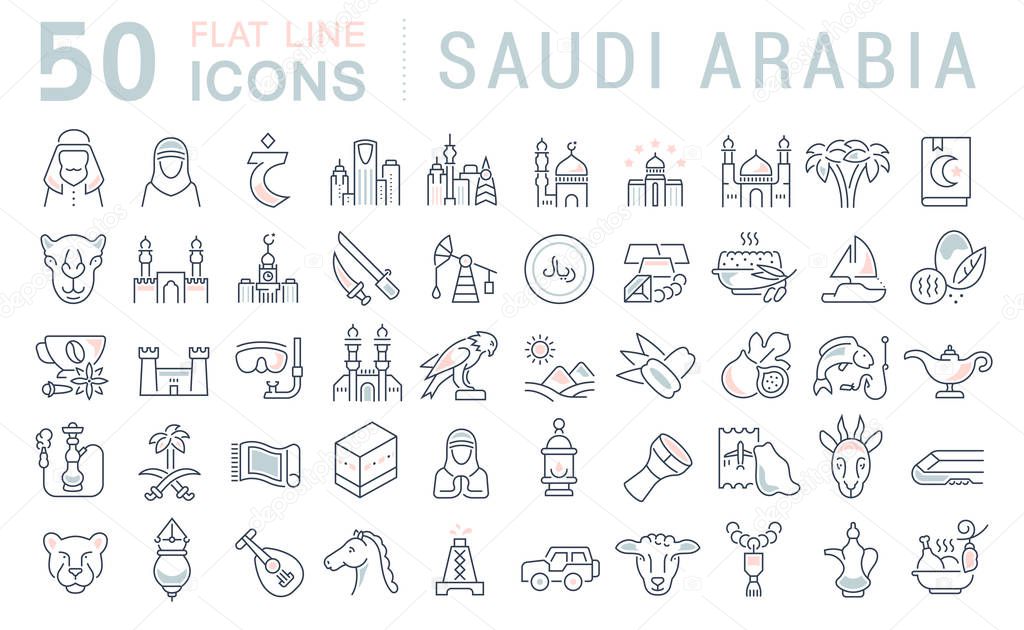 Set of vector line icons of Saudi Arabia for modern concepts, web and apps.