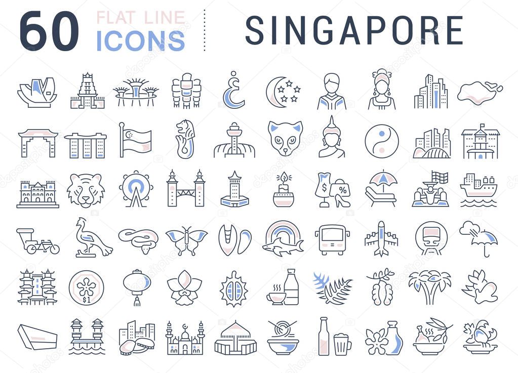 Set of vector line icons of Singapore for modern concepts, web and apps.
