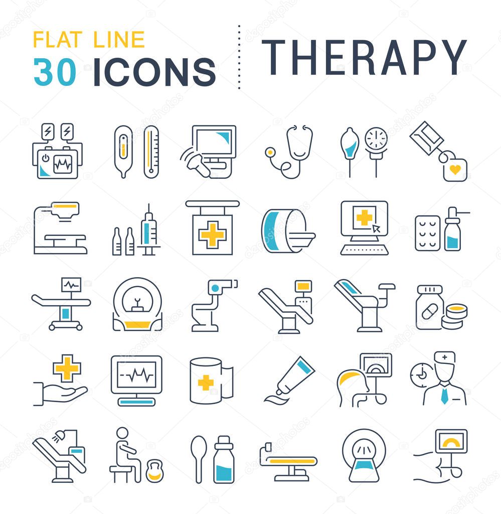 Set of vector line icons of therapy for modern concepts, web and apps.