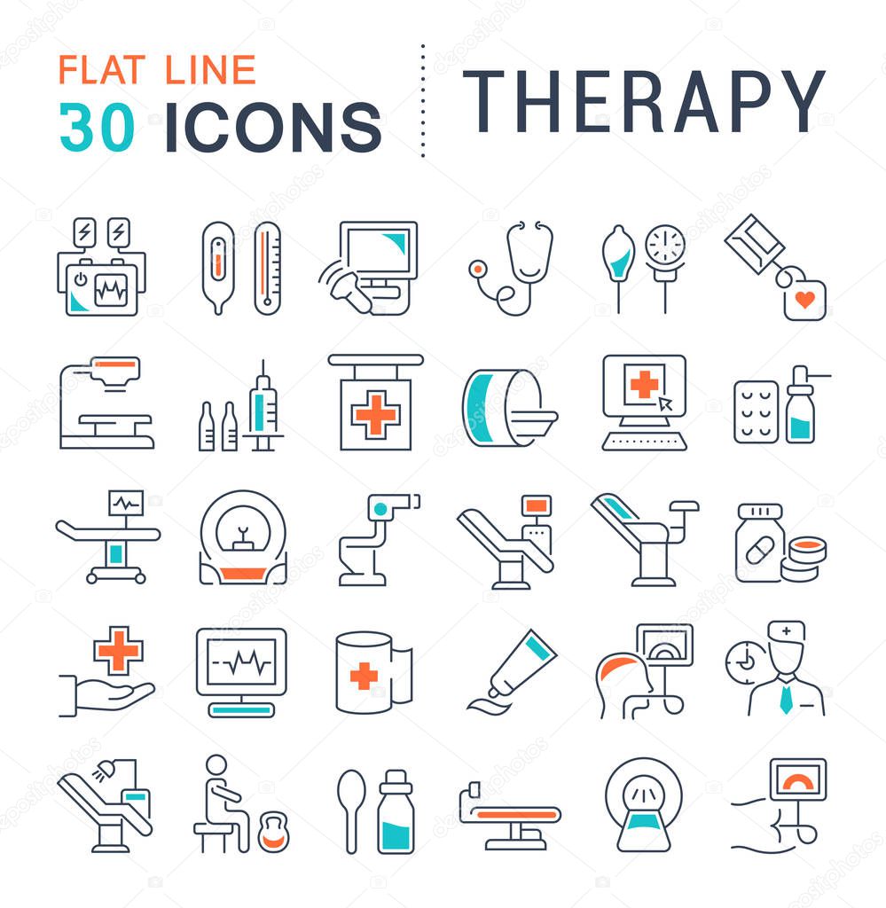 Set of vector line icons of therapy for modern concepts, web and apps.