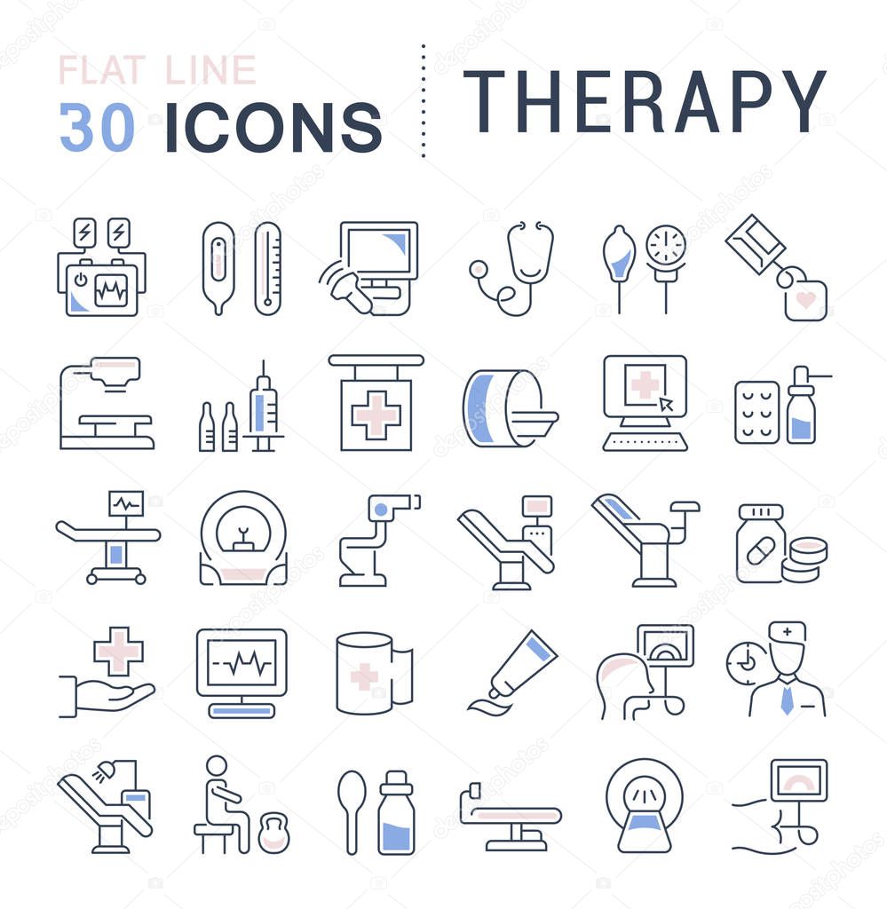 Set of vector line icons of therapy for modern concepts, web and apps.