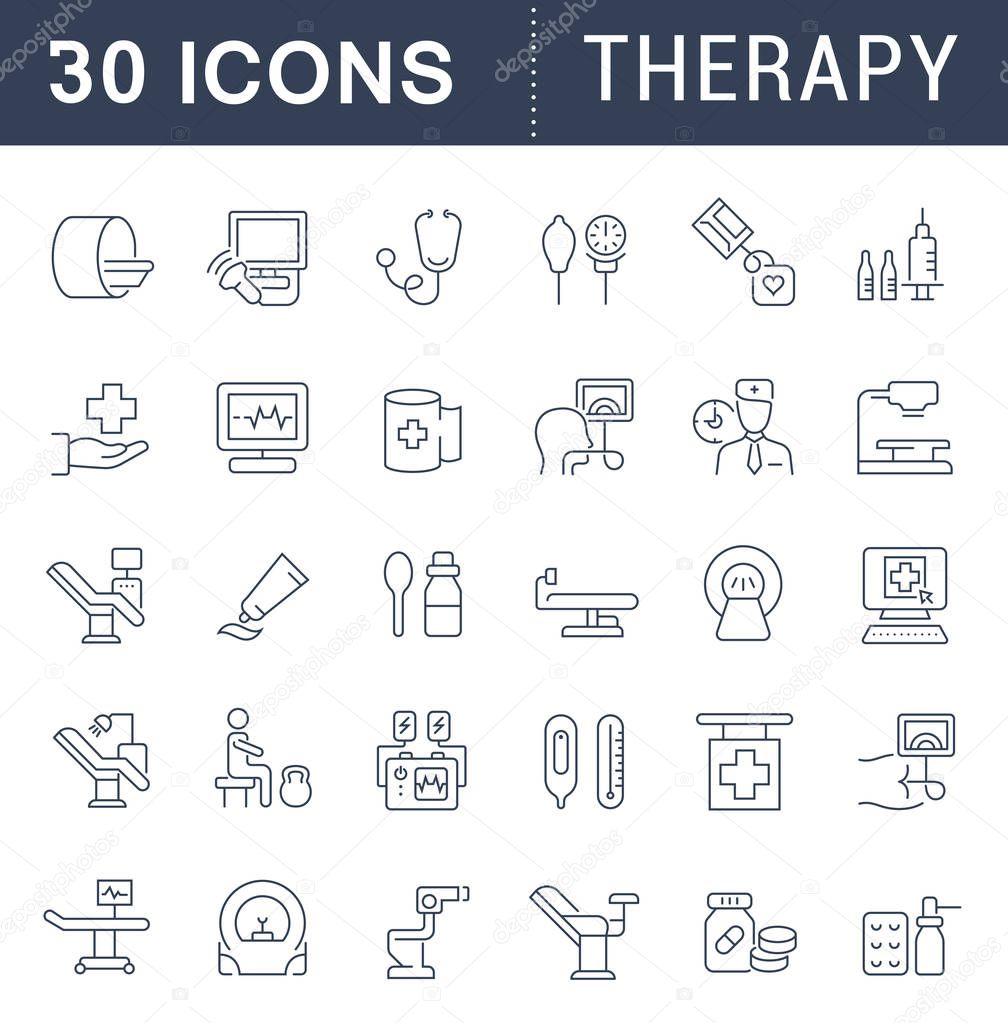 Set of vector line icons of therapy for modern concepts, web and apps.