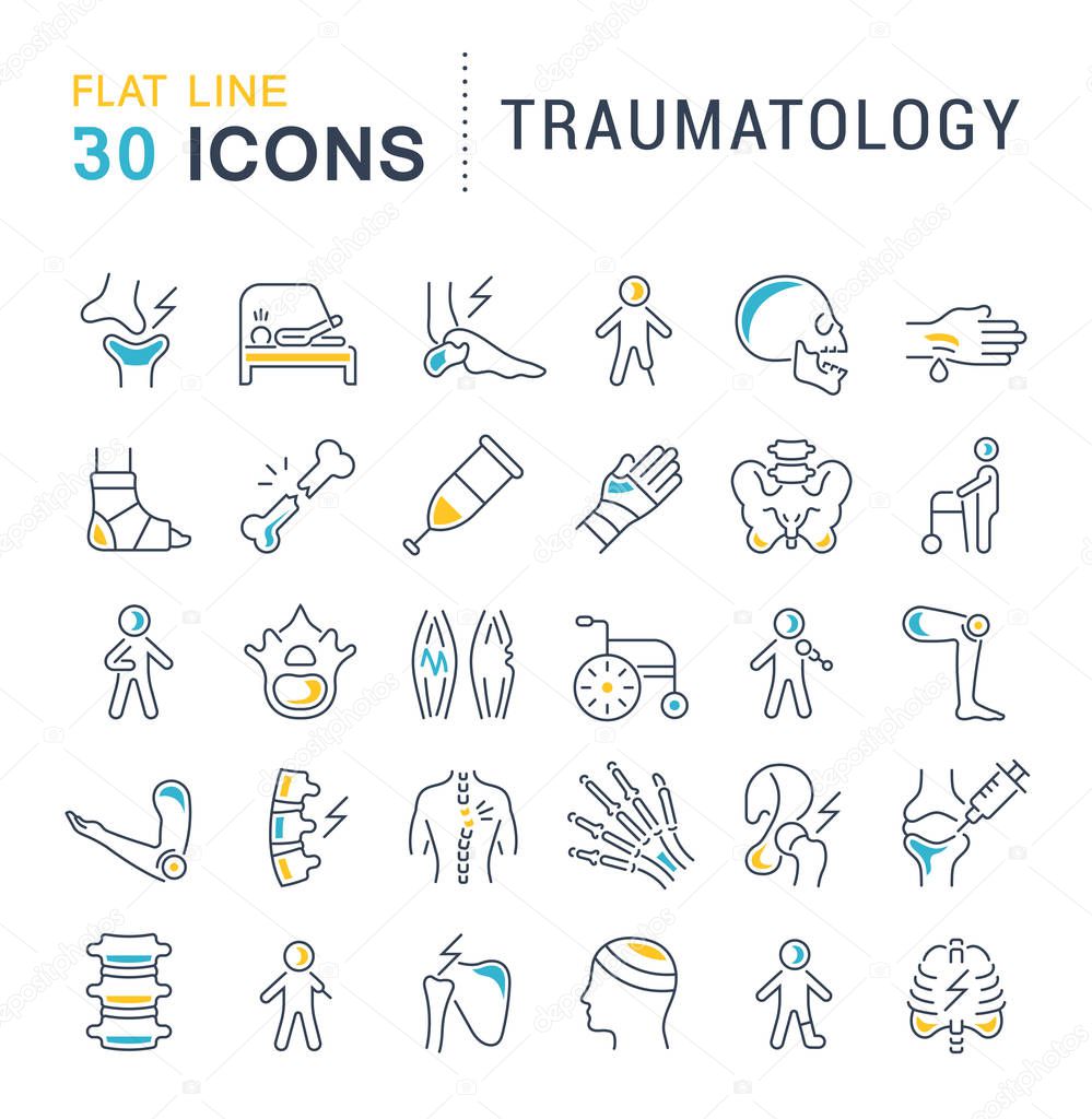 Set of vector line icons of traumatology for modern concepts, web and apps.