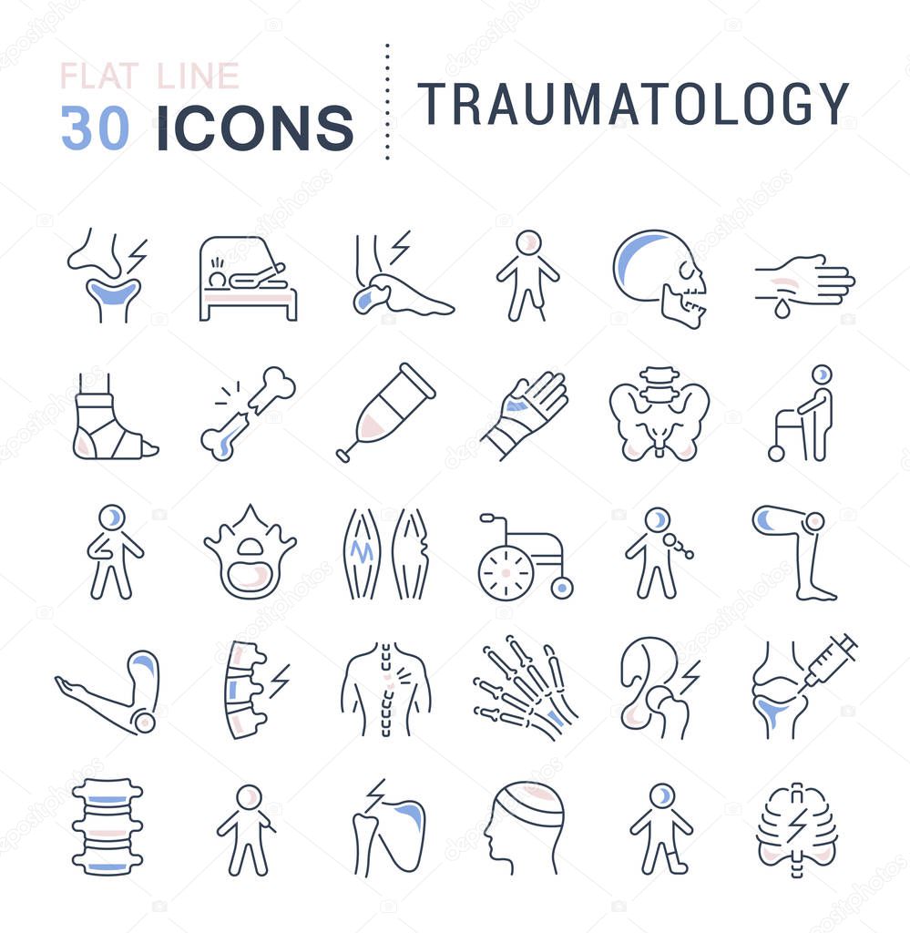 Set of vector line icons of traumatology for modern concepts, web and apps.