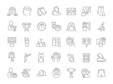 Basketbolun Vektör Çizgisi Simgelerini Ayarla.