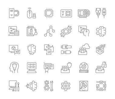 Bilgisayar Bilimleri Vektör Çizgi Simgeleri Ayarlayın.