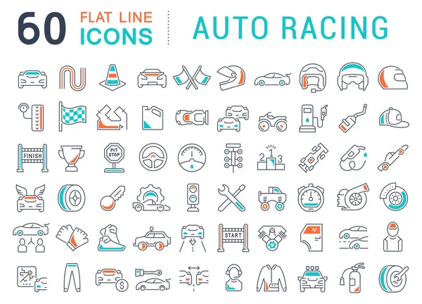 Conjunto de iconos de la línea vectorial de carreras de automóviles . — Vector de stock