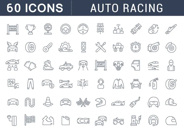 Conjunto de iconos de la línea vectorial de carreras de automóviles . — Archivo Imágenes Vectoriales