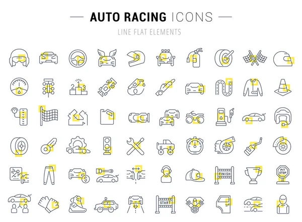 Definir ícones de linha vetorial de Auto Racing . — Vetor de Stock