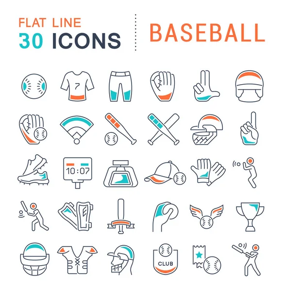 Set de iconos de línea vectorial de béisbol . — Vector de stock