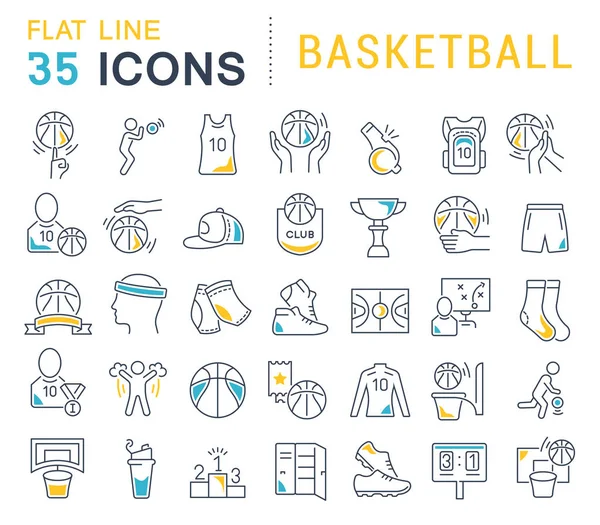 Vector lijn iconen van basketbal instellen. — Stockvector