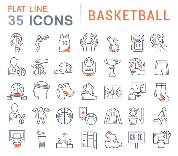 Definir ícones de linha vetorial de basquete . — Vetor de Stock
