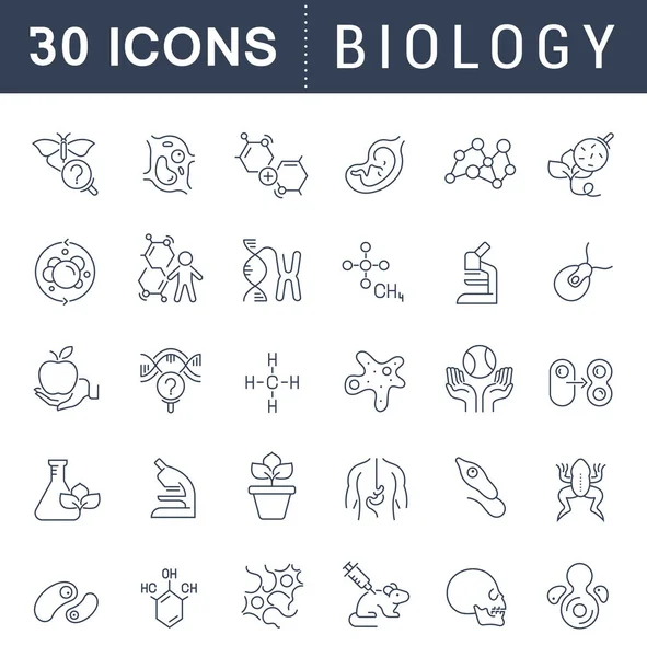 Vector lijn iconen van biologie instellen. — Stockvector